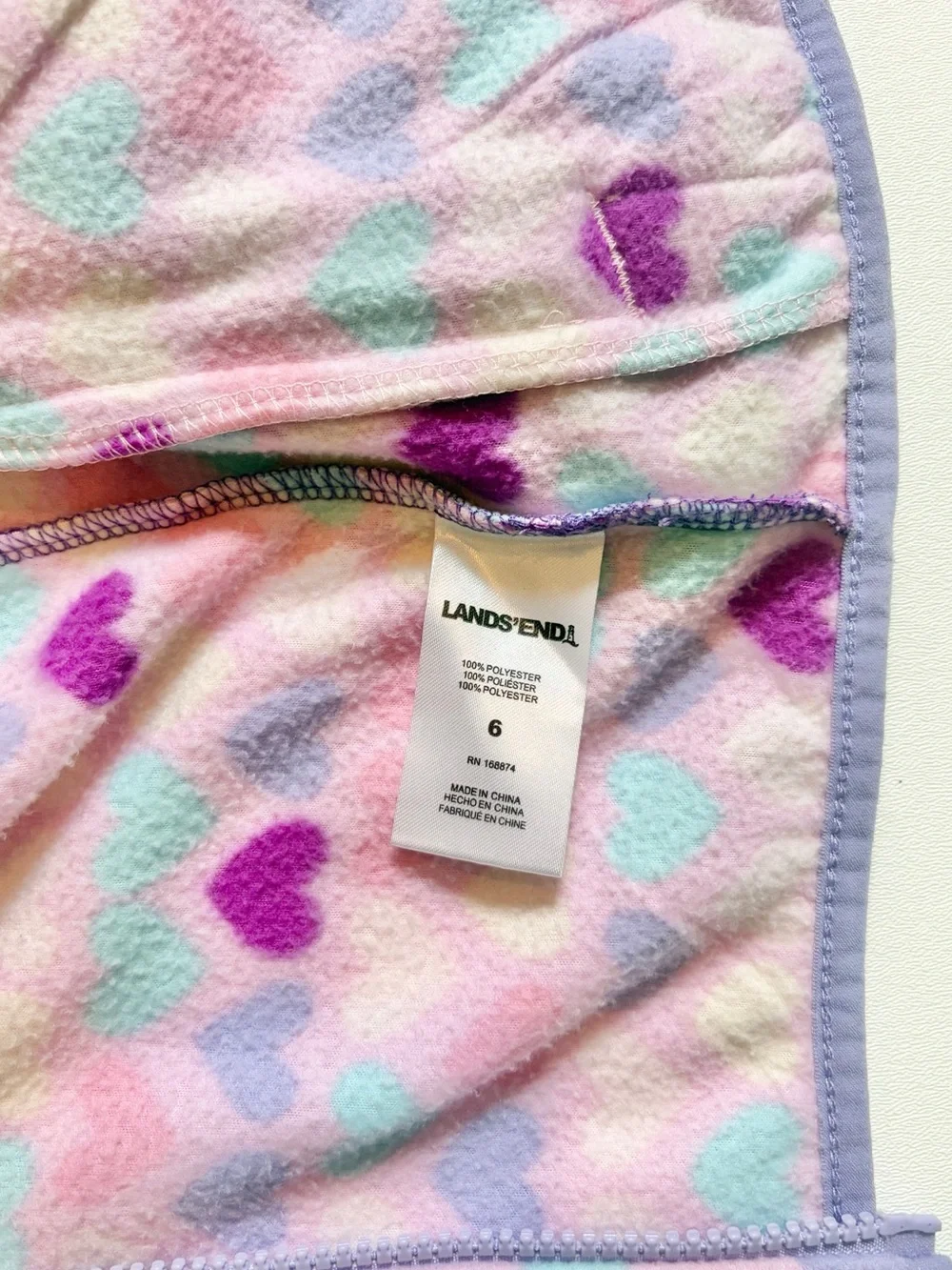 Land’s End Girls Hearts Zip Up Hoodie Size 6